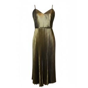 SILKY GOLD PLEATED MIDI DRESS